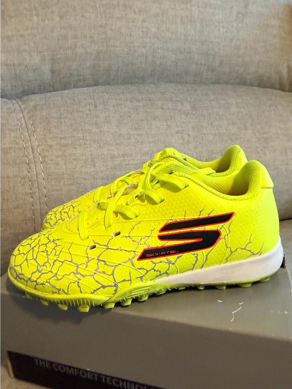 Skechers Neon Yellow Kids' Soccer Sneakers with Black Accent